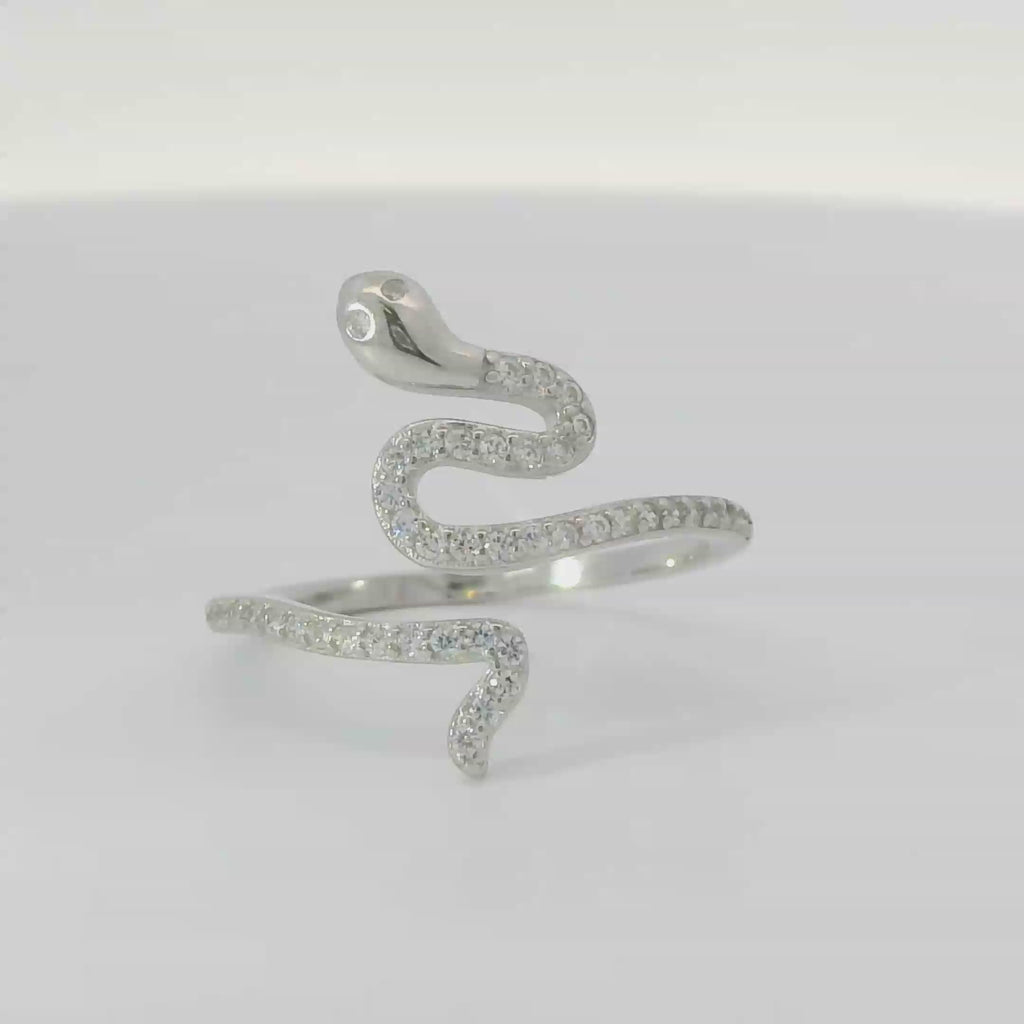 Sterling silver adjustable ring with cubic zirconia (Snake)