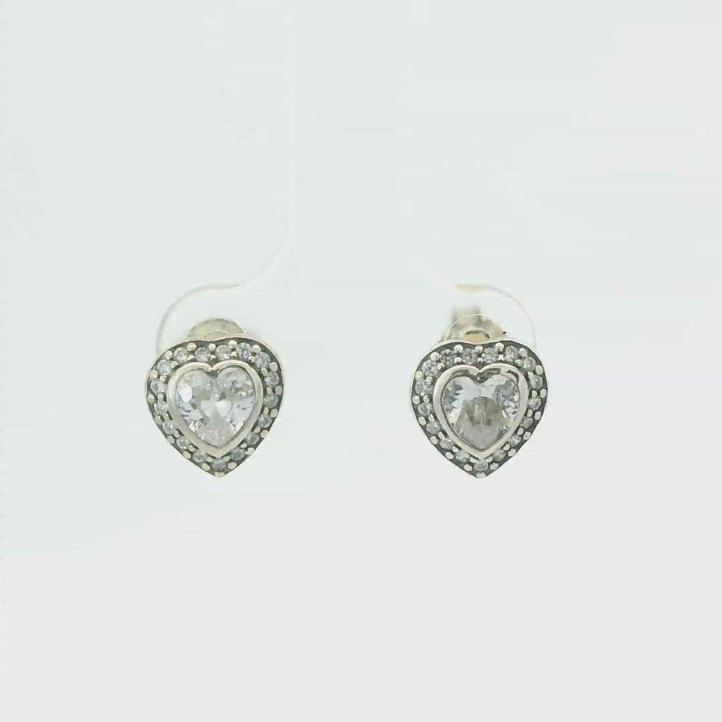 WHITE CUBIC ZIRCONIA STERLING SILVER HEART EARRINGS FULI-E2683
