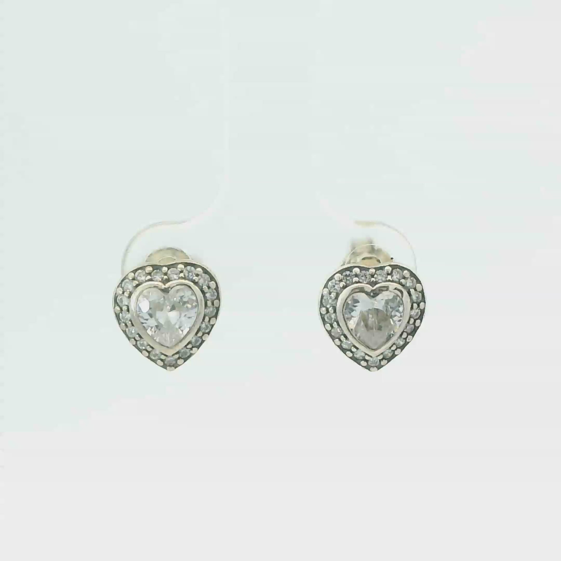 WHITE CUBIC ZIRCONIA STERLING SILVER HEART EARRINGS FULI-E2683