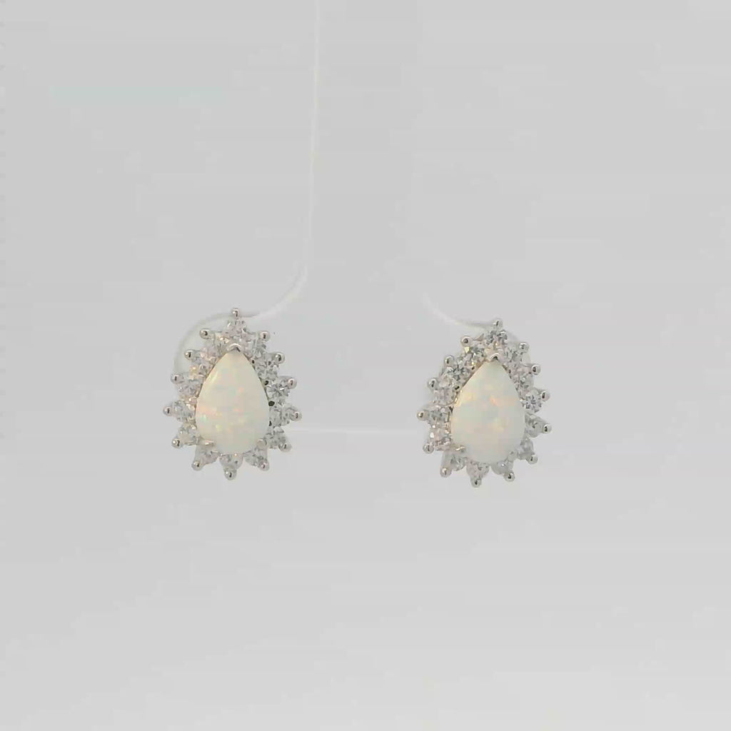 WHITE LAB OPAL STERLING SILVER EARRINGS (PEAR)