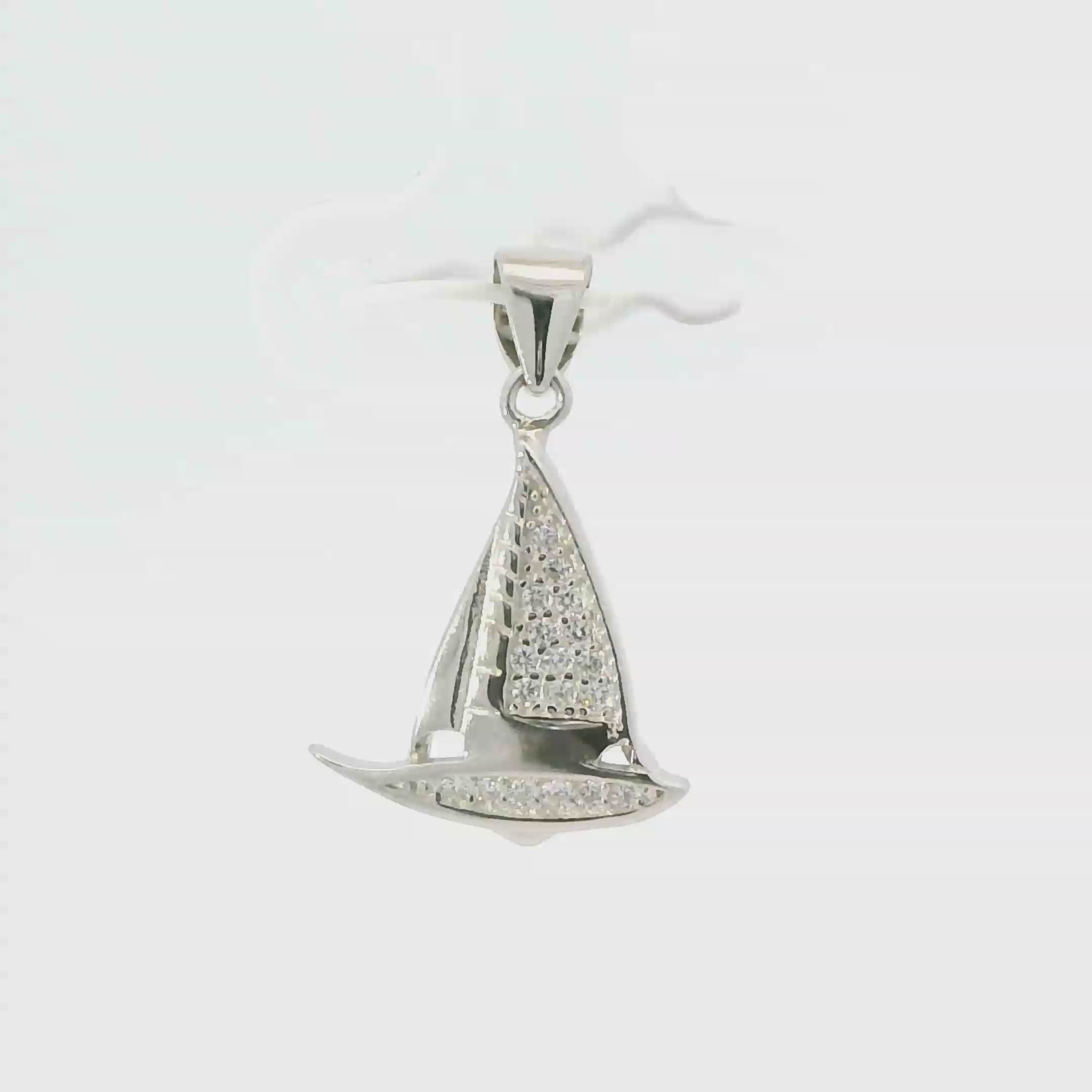 WHITE CUBIC ZIRCONIA STERLING SILVER PENDANT (SAILBOAT)