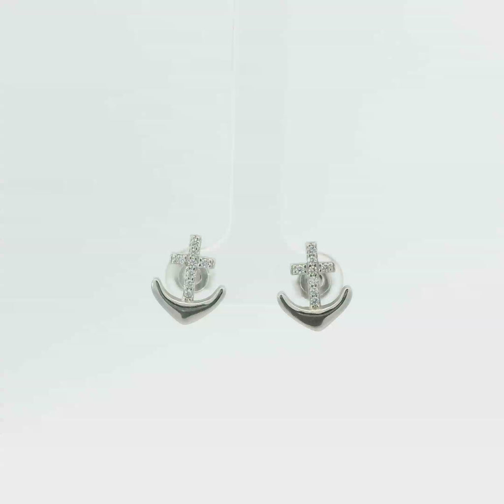 WHITE CUBIC ZIRCONIA STERLING SILVER EARRINGS (ANCHOR)
