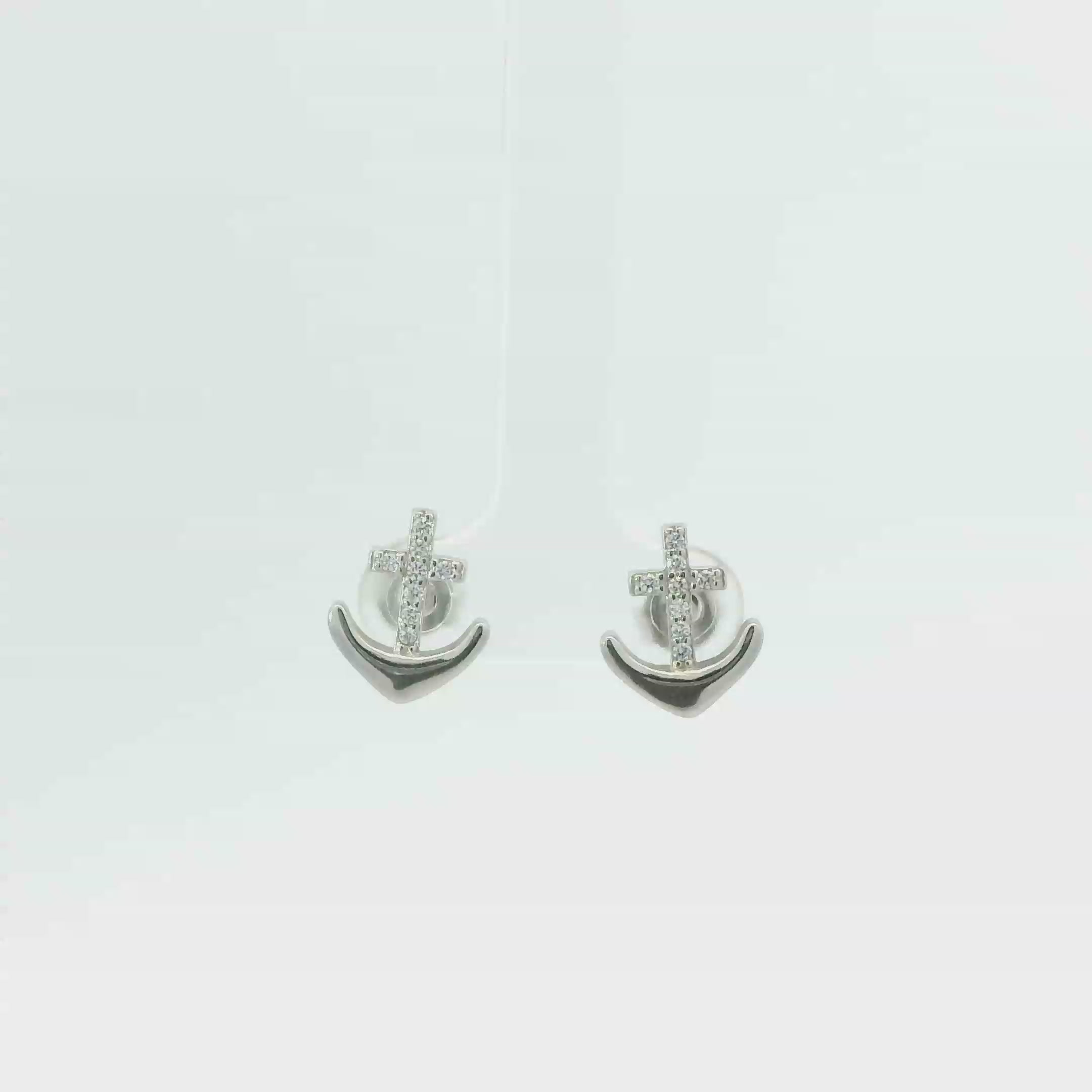 WHITE CUBIC ZIRCONIA STERLING SILVER EARRINGS (ANCHOR)