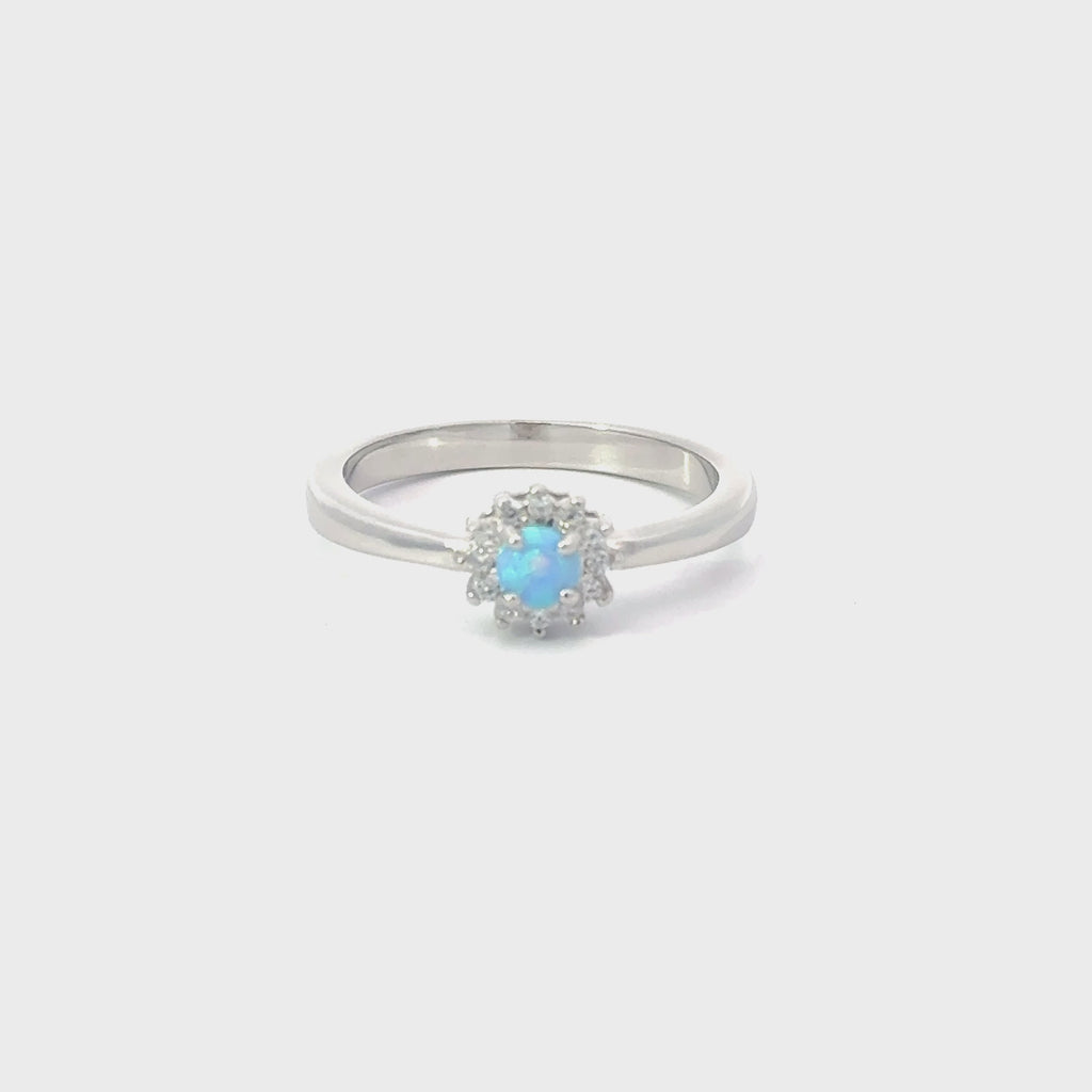 Light Blue Lab Opal Cubic Zirconia Sterling Silver Ring