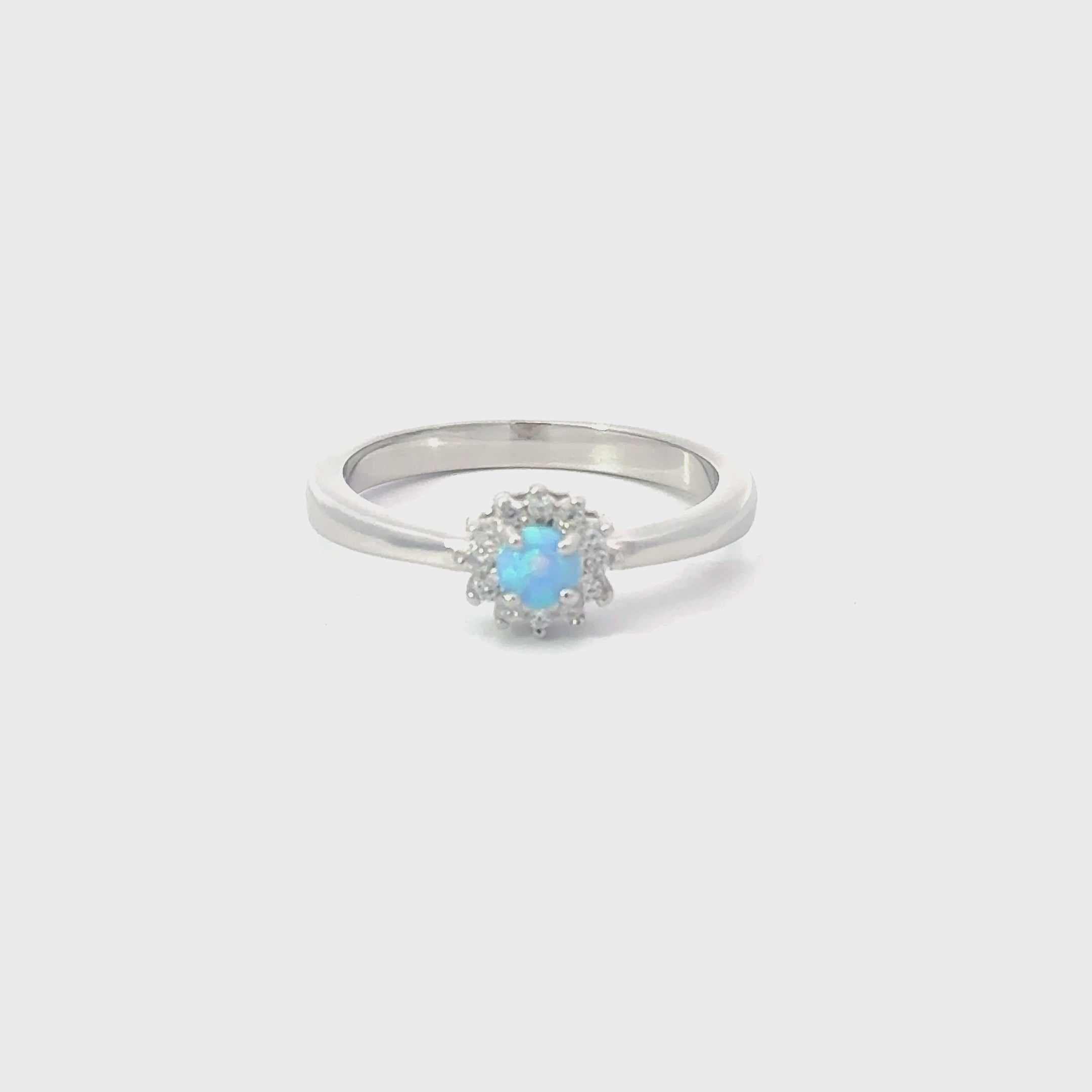 Light Blue Lab Opal Cubic Zirconia Sterling Silver Ring