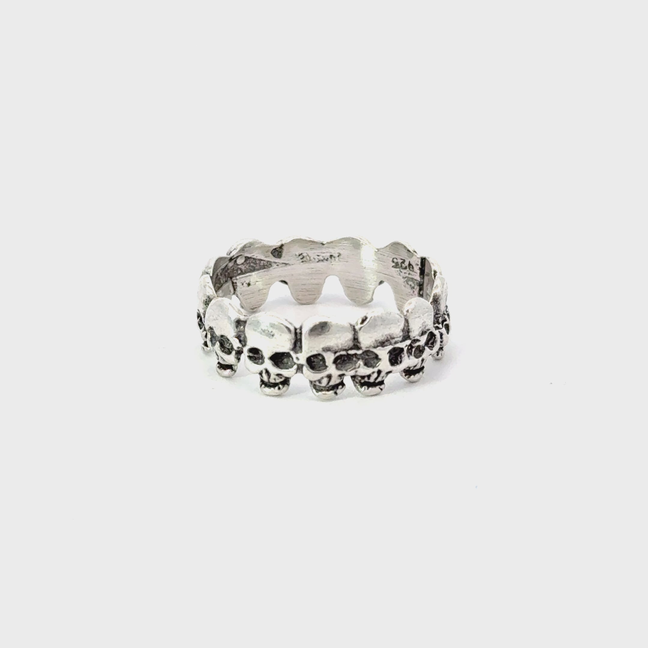 Sterling silver skull band ring