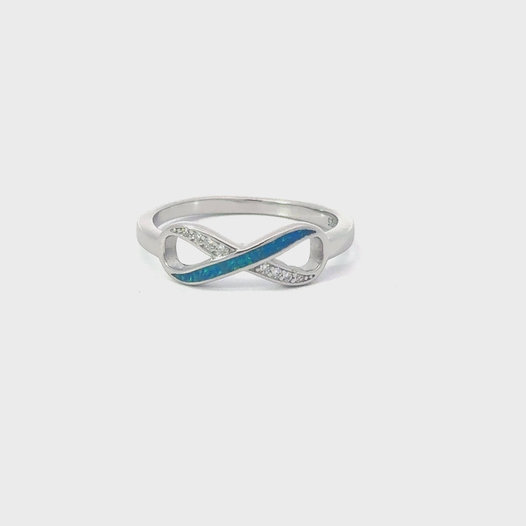 Blue lab opal infinity sterling silver ring