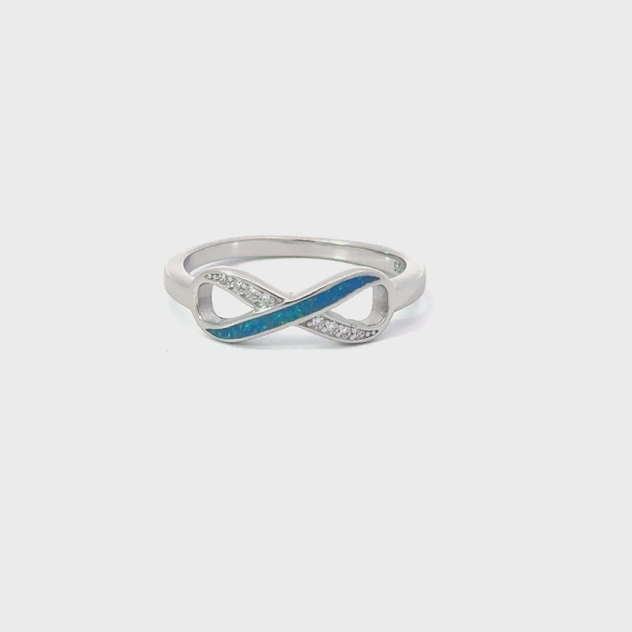Blue lab opal infinity sterling silver ring