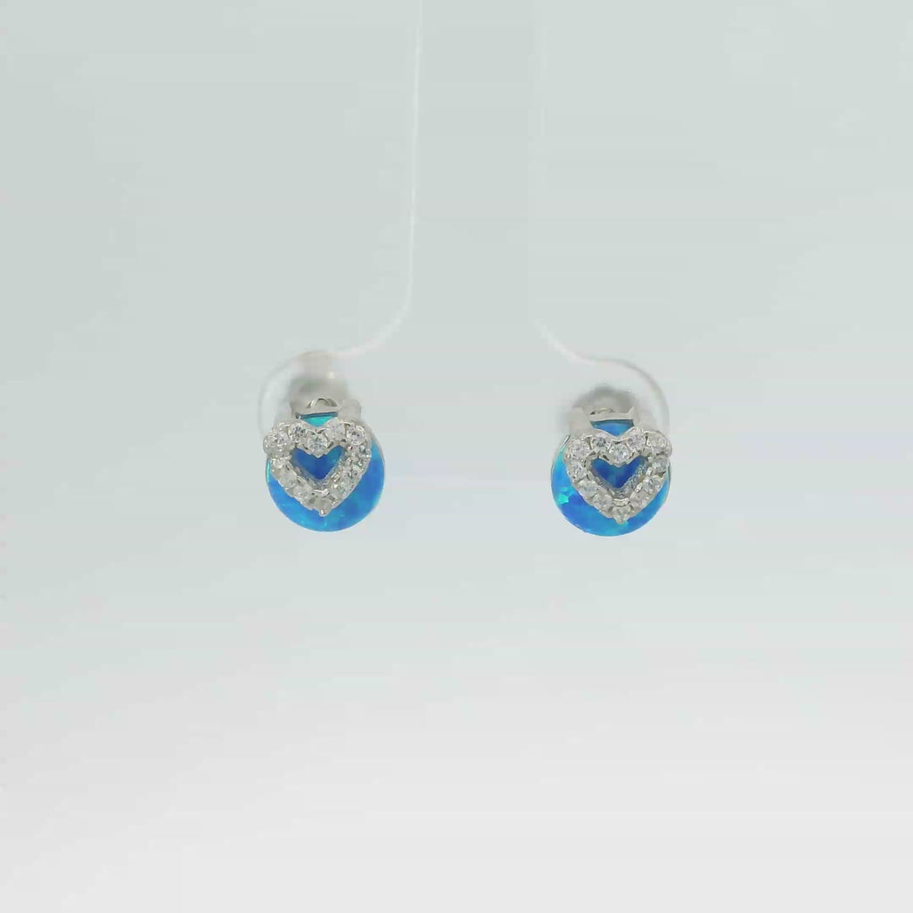 BLUE LAB OPAL STERLING SILVER EARRINGS (CIRCLE & HEART)