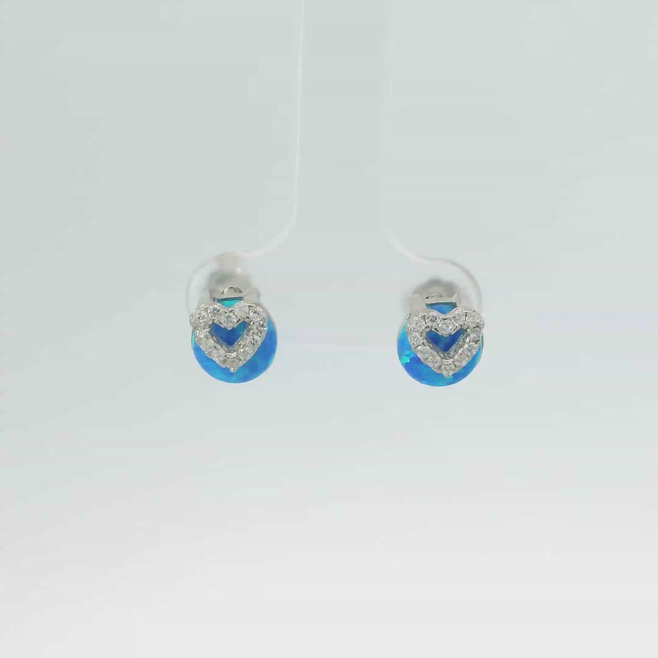 BLUE LAB OPAL STERLING SILVER EARRINGS (CIRCLE & HEART)