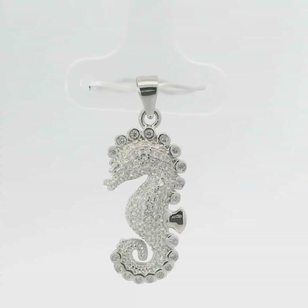 WHITE CUBIC ZIRCONIA STERLING SILVER PENDANT (SEAHORSE)