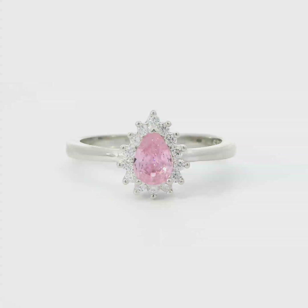 PINK SAPPHIRE CUBIC ZIRCONIA STERLING SILVER RING (Tear Drop)