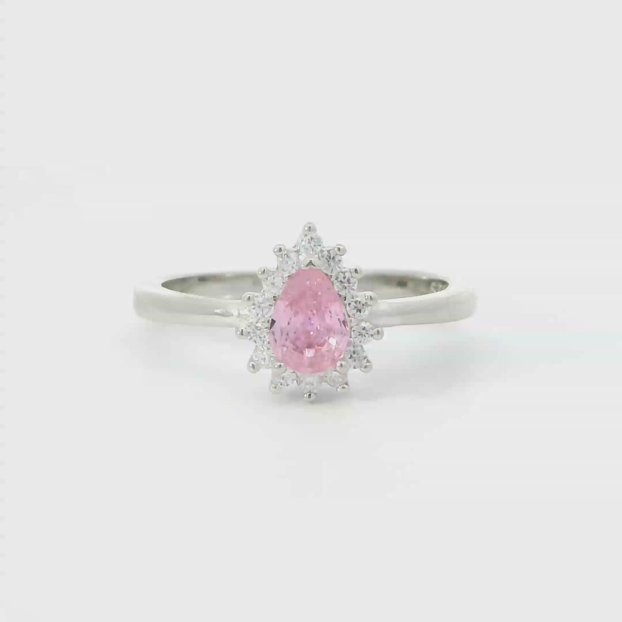 PINK SAPPHIRE CUBIC ZIRCONIA STERLING SILVER RING (Tear Drop)