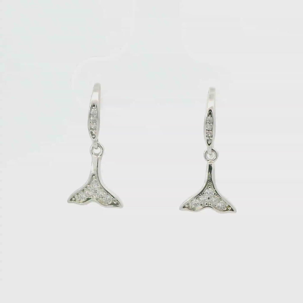 WHITE CUBIC ZIRCONIA STERLING SILVER EARRINGS (WHALE TAIL)