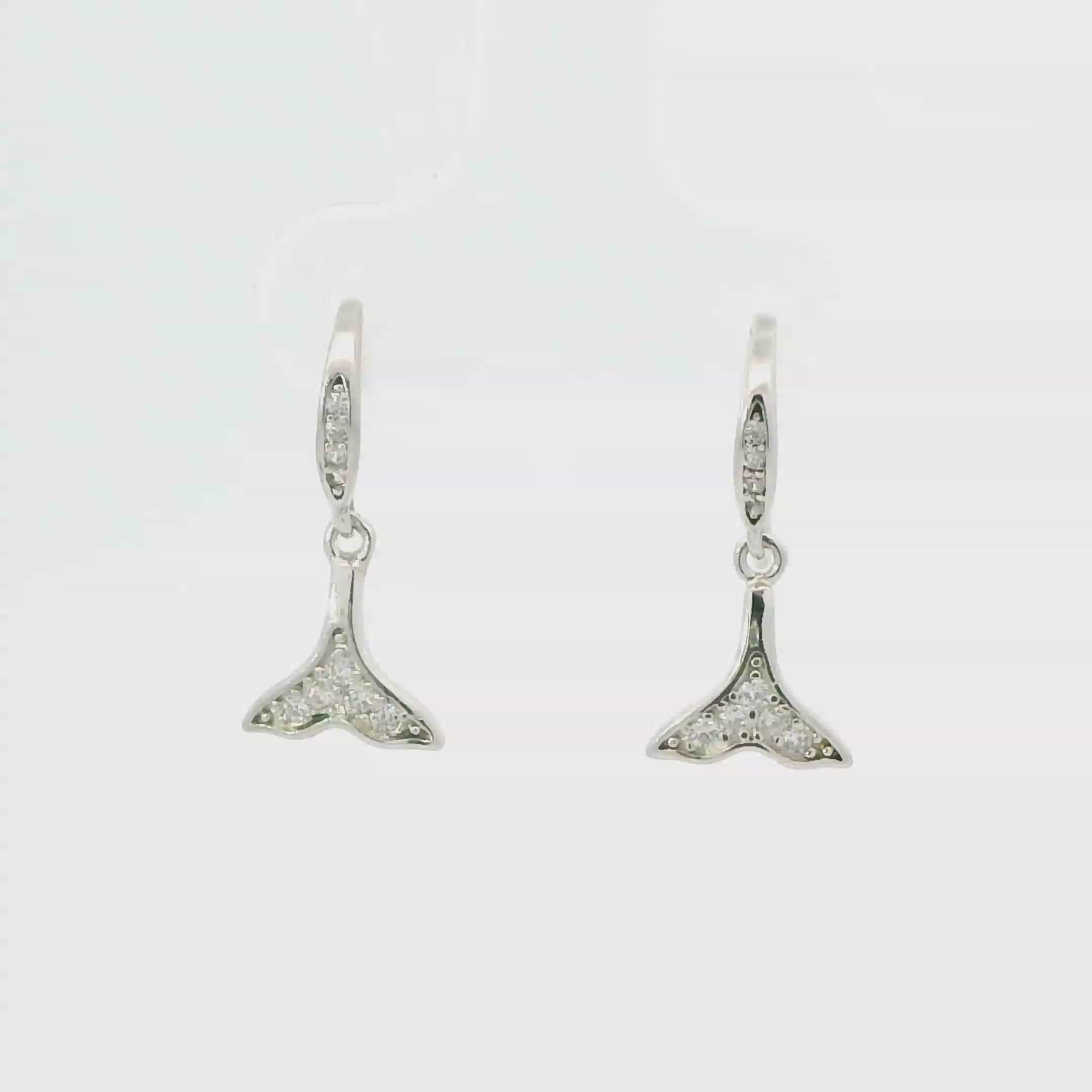 WHITE CUBIC ZIRCONIA STERLING SILVER EARRINGS (WHALE TAIL)