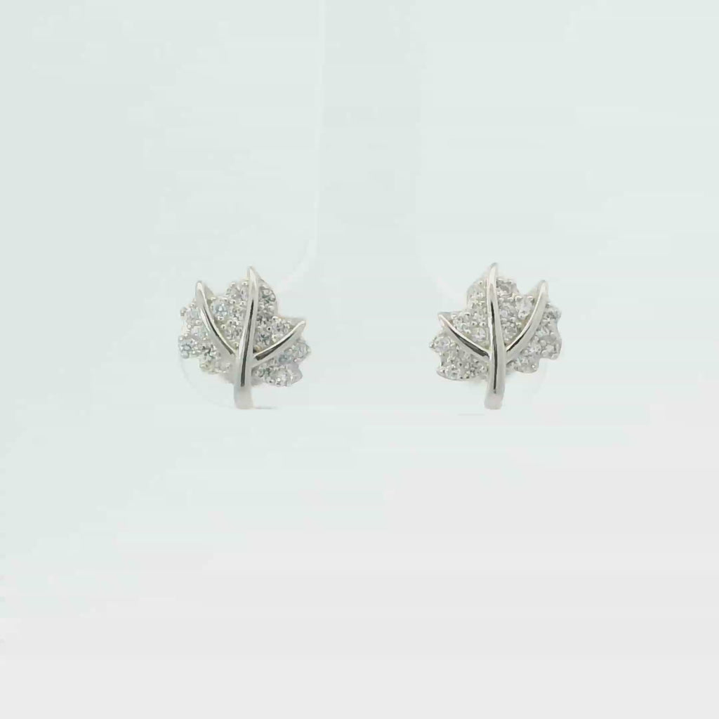 WHITE CUBIC ZIRCONIA STERLING SILVER EARRINGS (LEAVES)