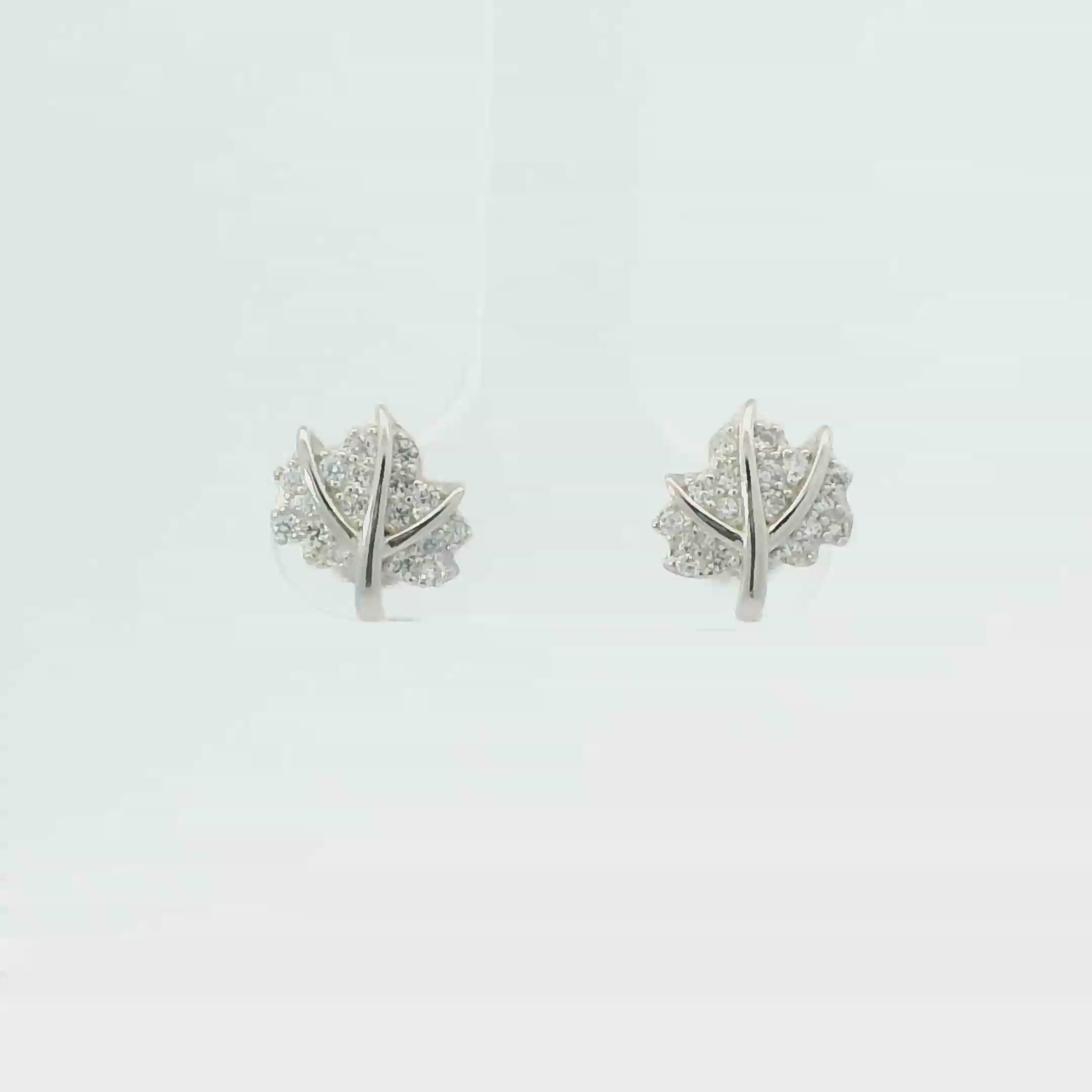 WHITE CUBIC ZIRCONIA STERLING SILVER EARRINGS (LEAVES)