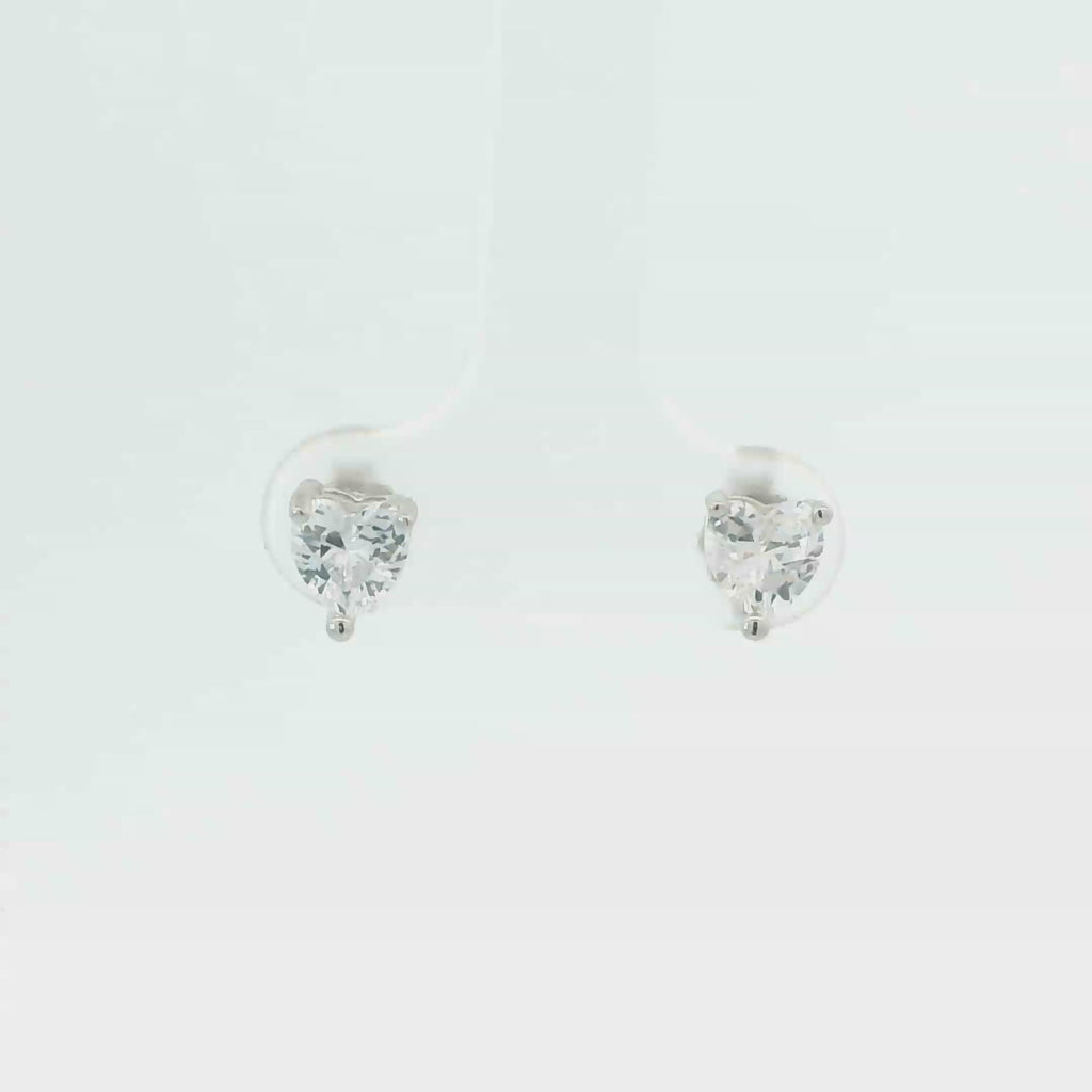 WHITE CUBIC ZIRCONIA STERLING SILVER EARRINGS (HEART)