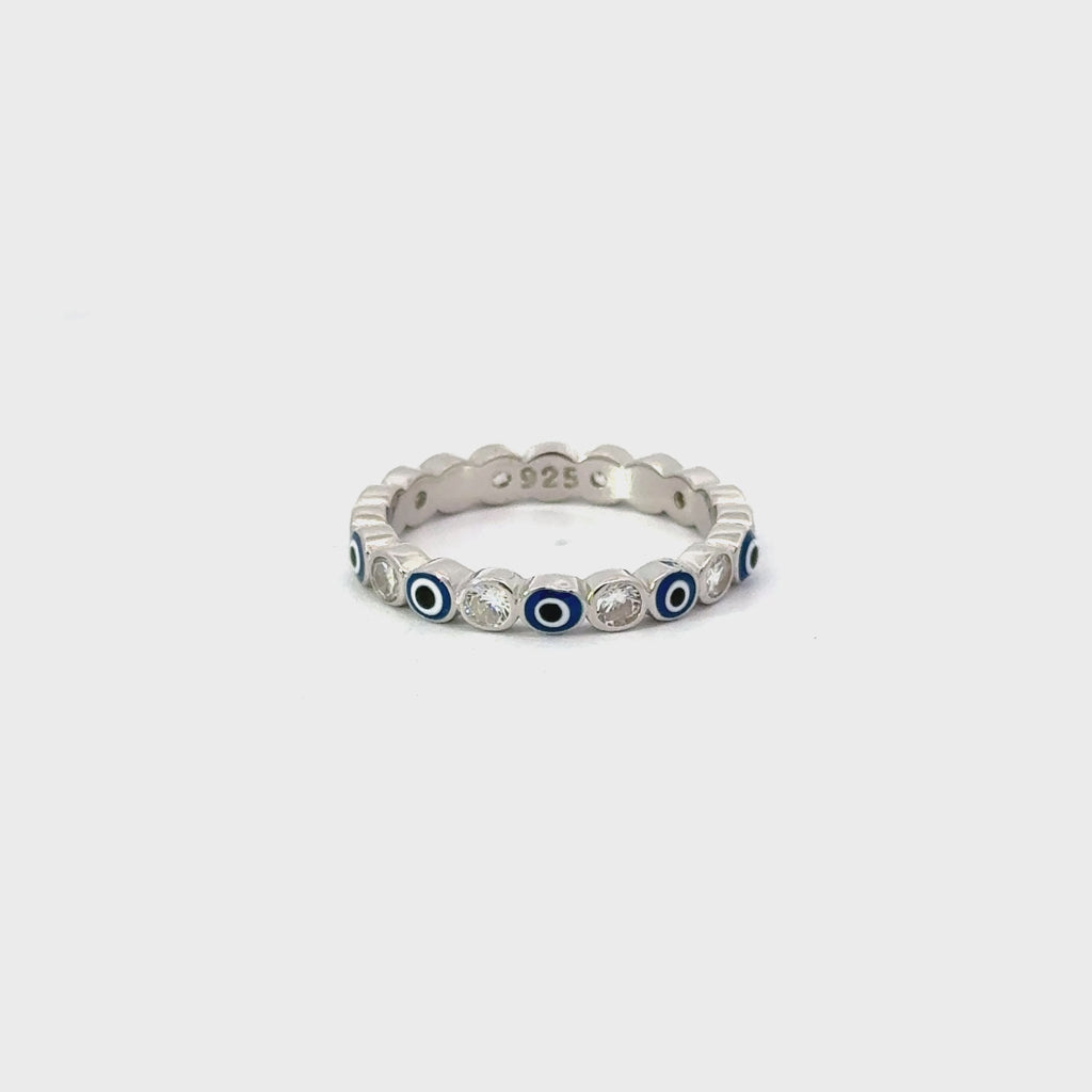 Dark Blue Evil Eye Ring With Cubic Zirconia