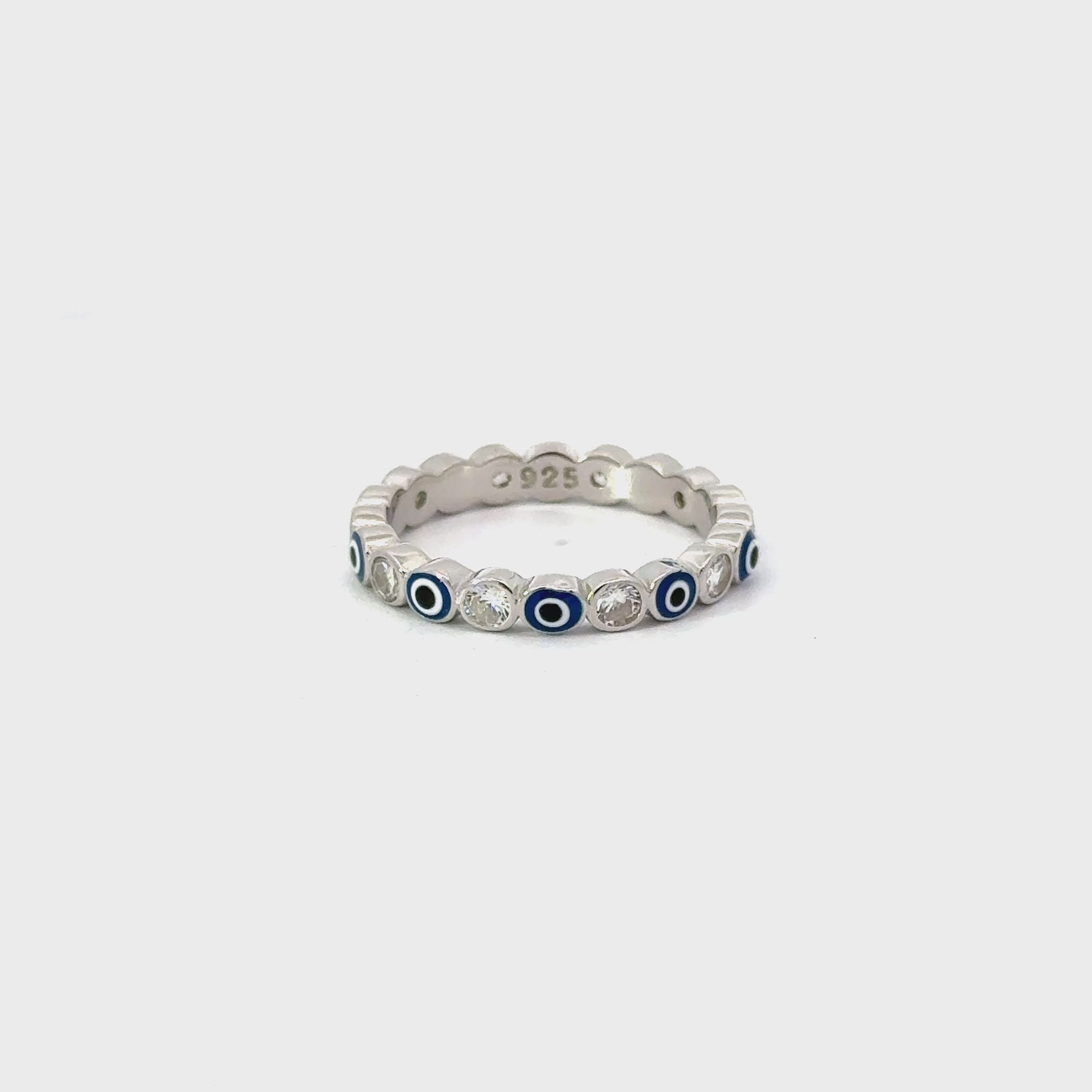 Dark Blue Evil Eye Ring With Cubic Zirconia