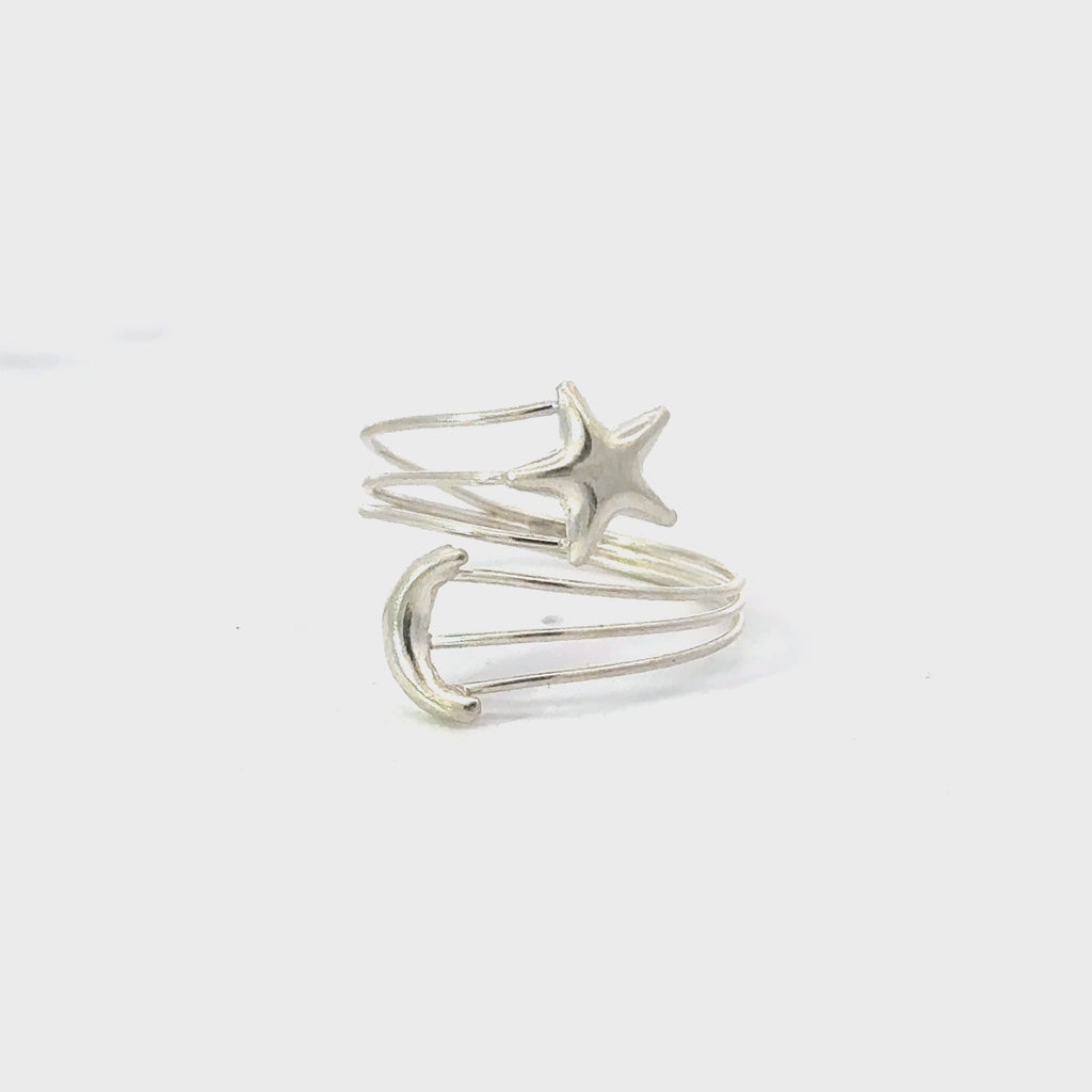 MOON AND STAR STERLING SILVER RING