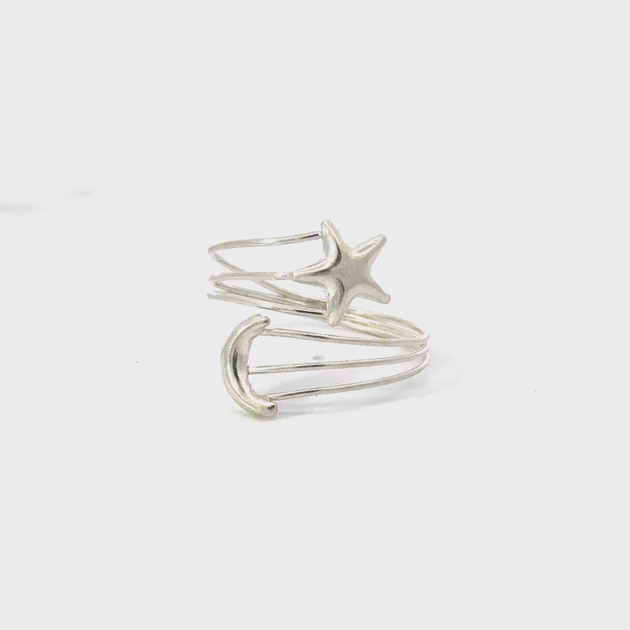 MOON AND STAR STERLING SILVER RING