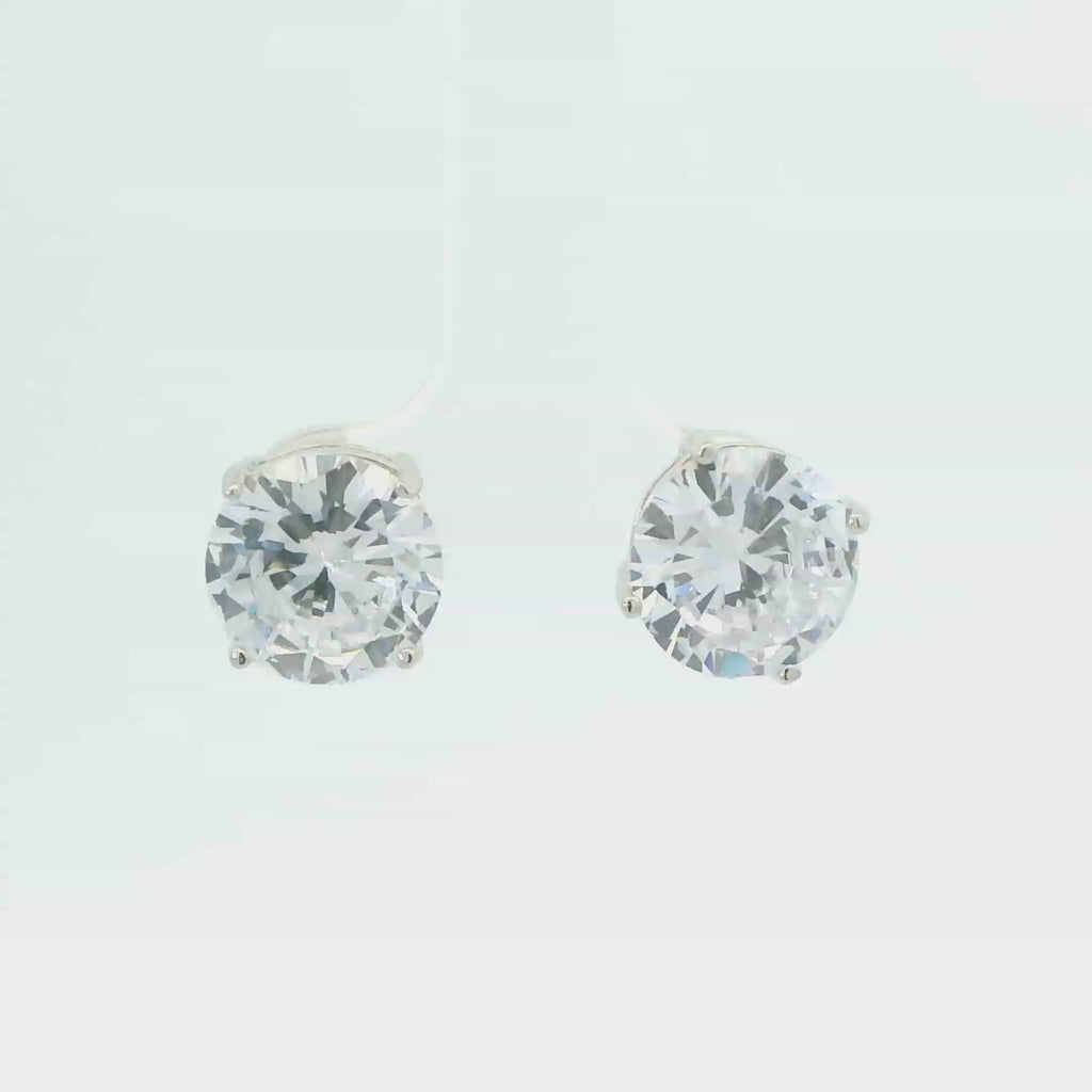 WHITE CUBIC ZIRCONIA STERLING SILVER EARRINGS (ROUND)10MM