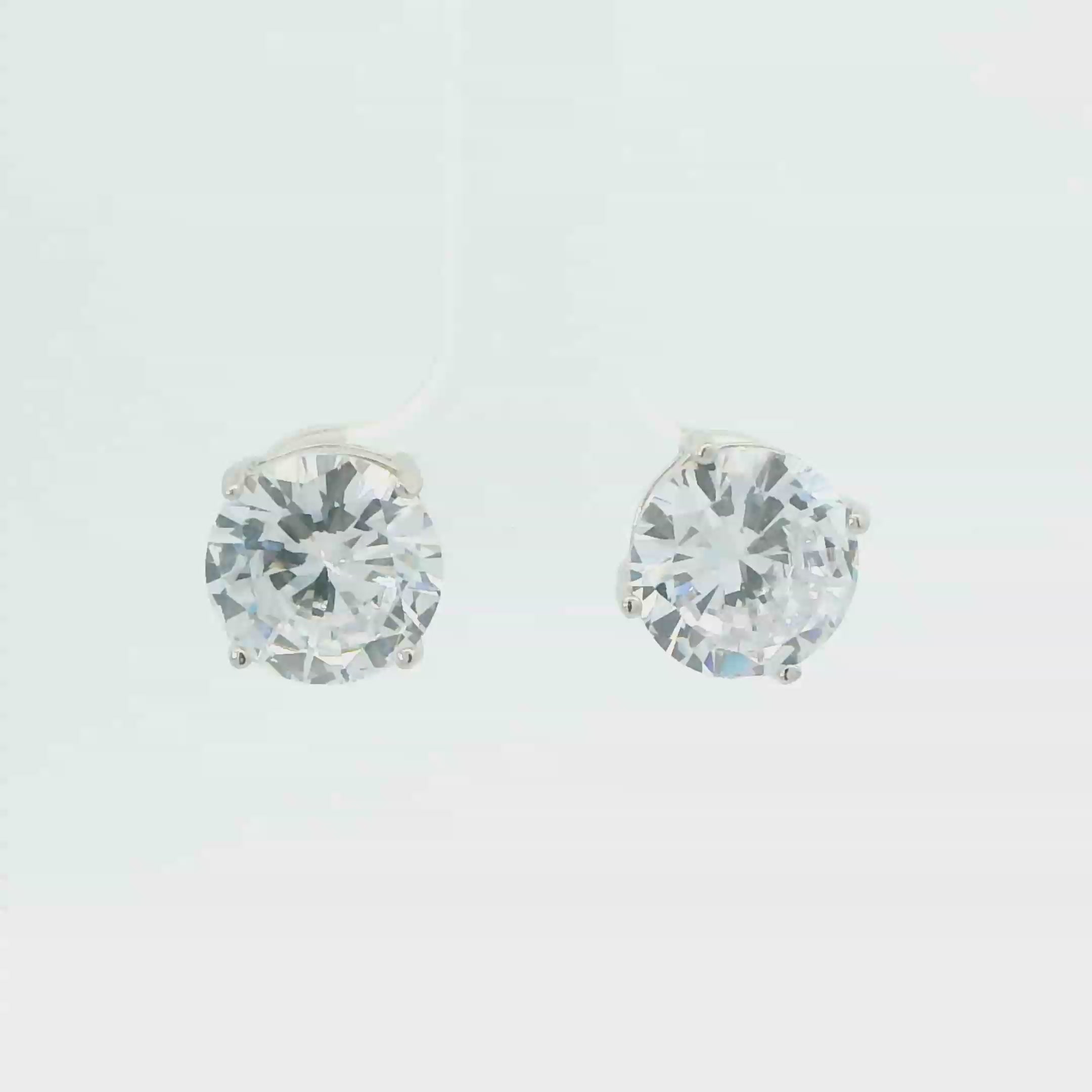 WHITE CUBIC ZIRCONIA STERLING SILVER EARRINGS (ROUND)10MM