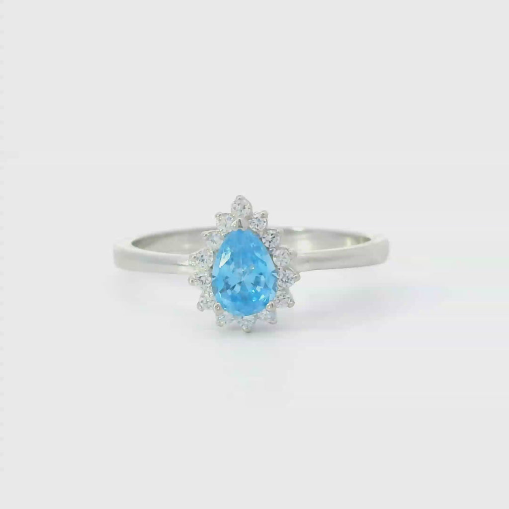 AQUAMARINE CUBIC ZIRCONIA STERLING SILVER RING (TEARDROP)