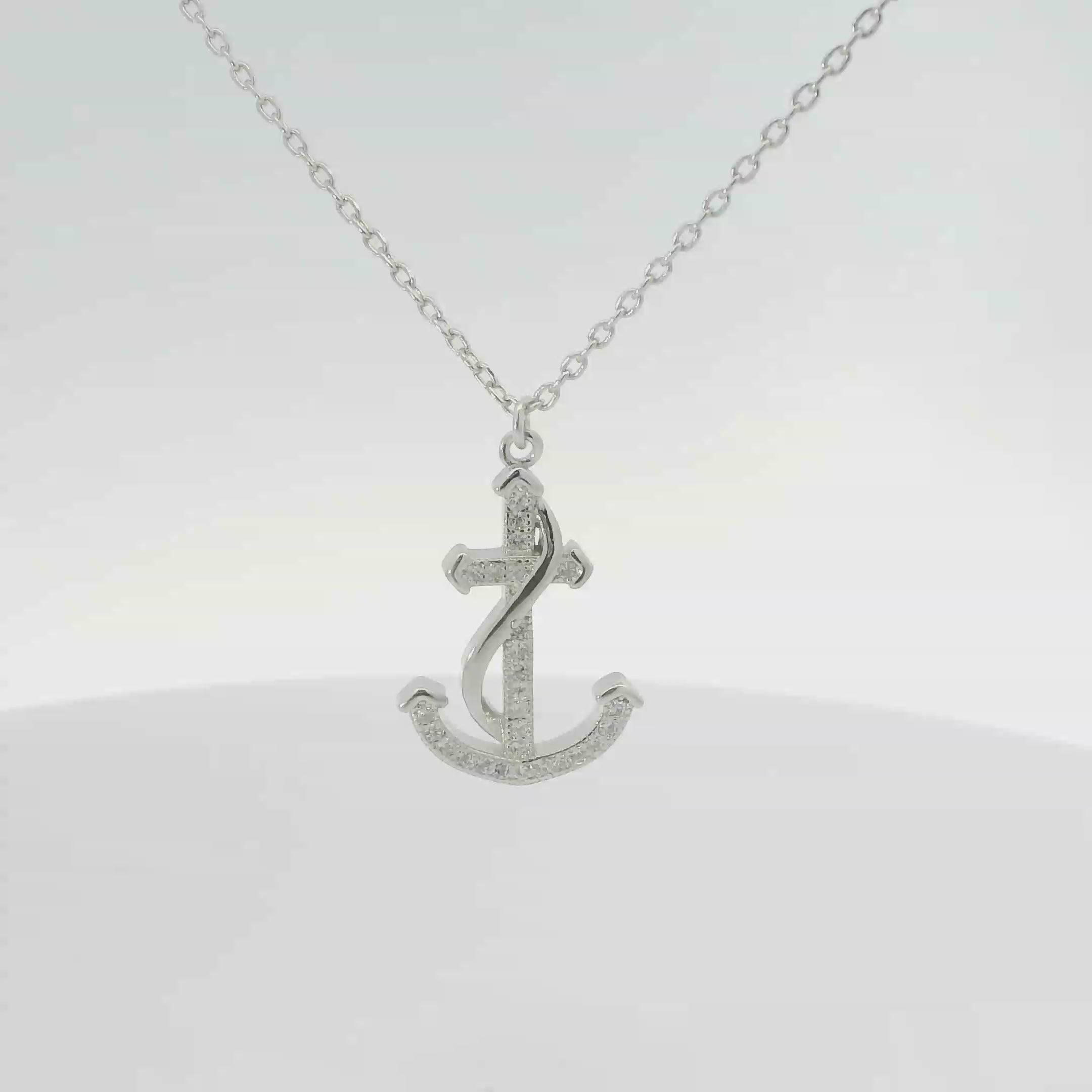 ANCHOR   WHITE CUBIC ZIRCONIA STERLING SILVER NECKLACE