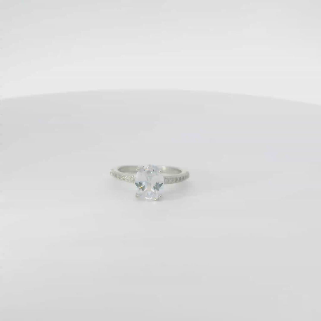 WHITE CUBIC ZIRCONIA STERLING SILVER SOLITAIRE ENGAGEMENT/WEDDING RING, (OVAL)