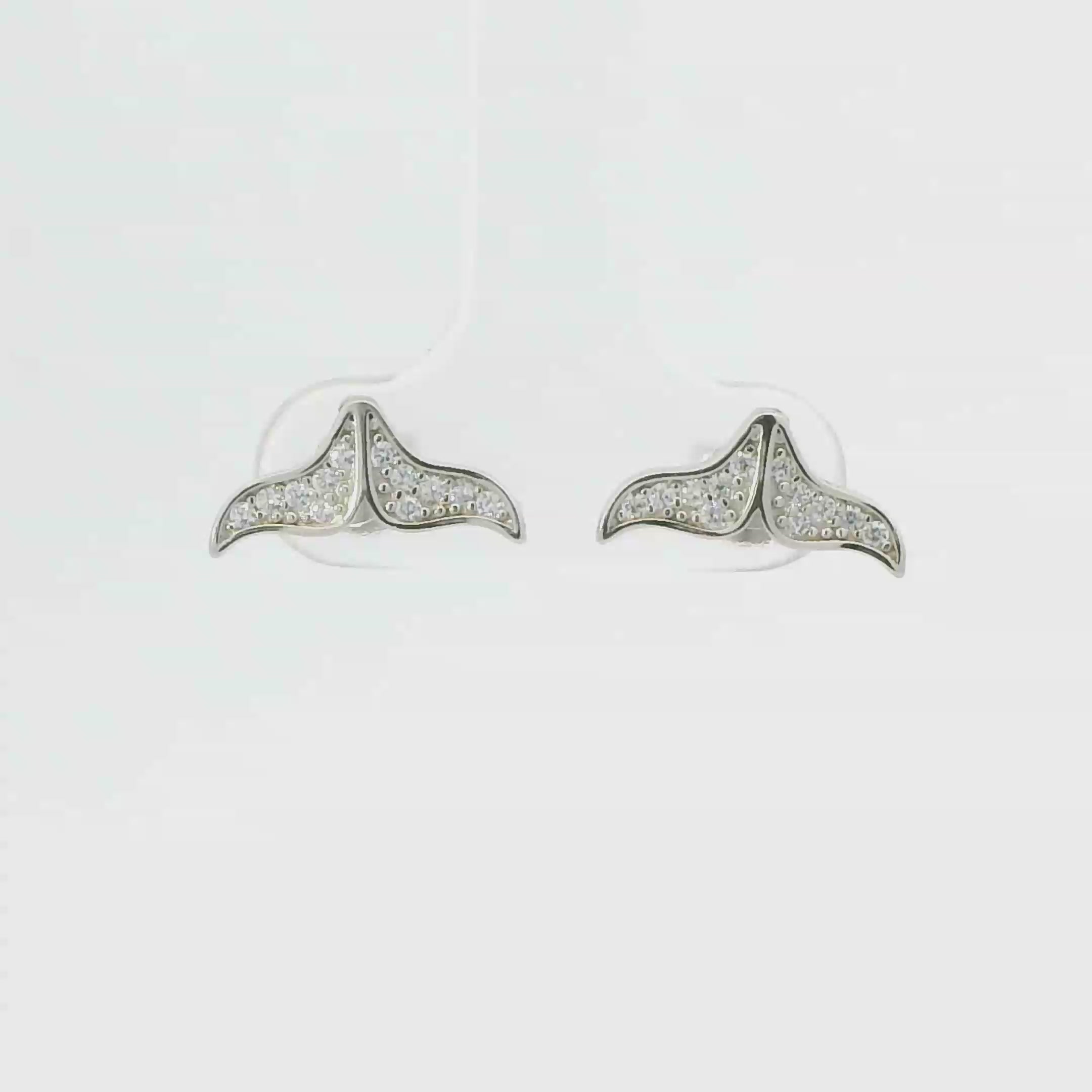 WHITE CUBIC ZIRCONIA STERLING SILVER EARRINGS (WHALE TAIL)