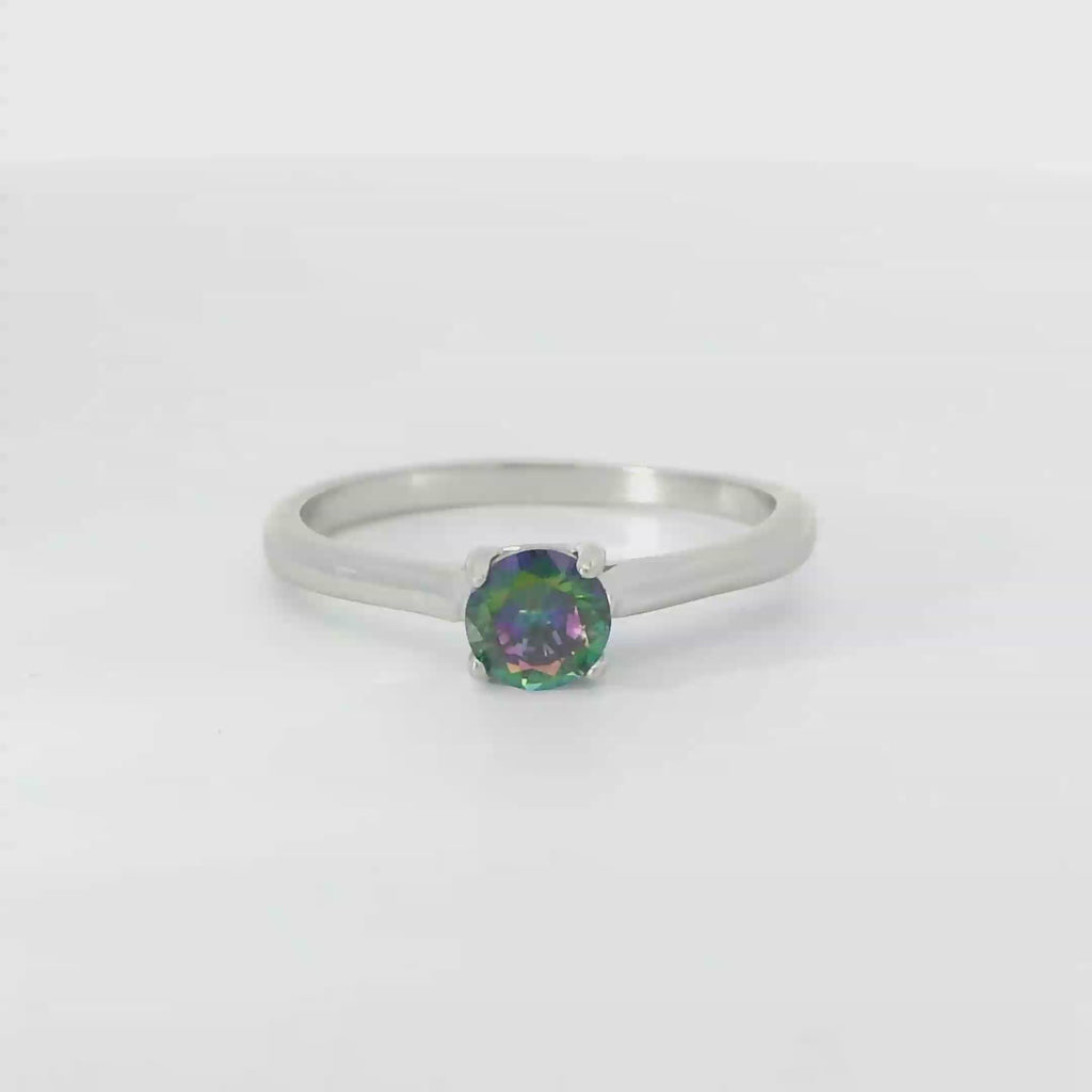Sterling silver ring with mystic topaz cubic zirconia
