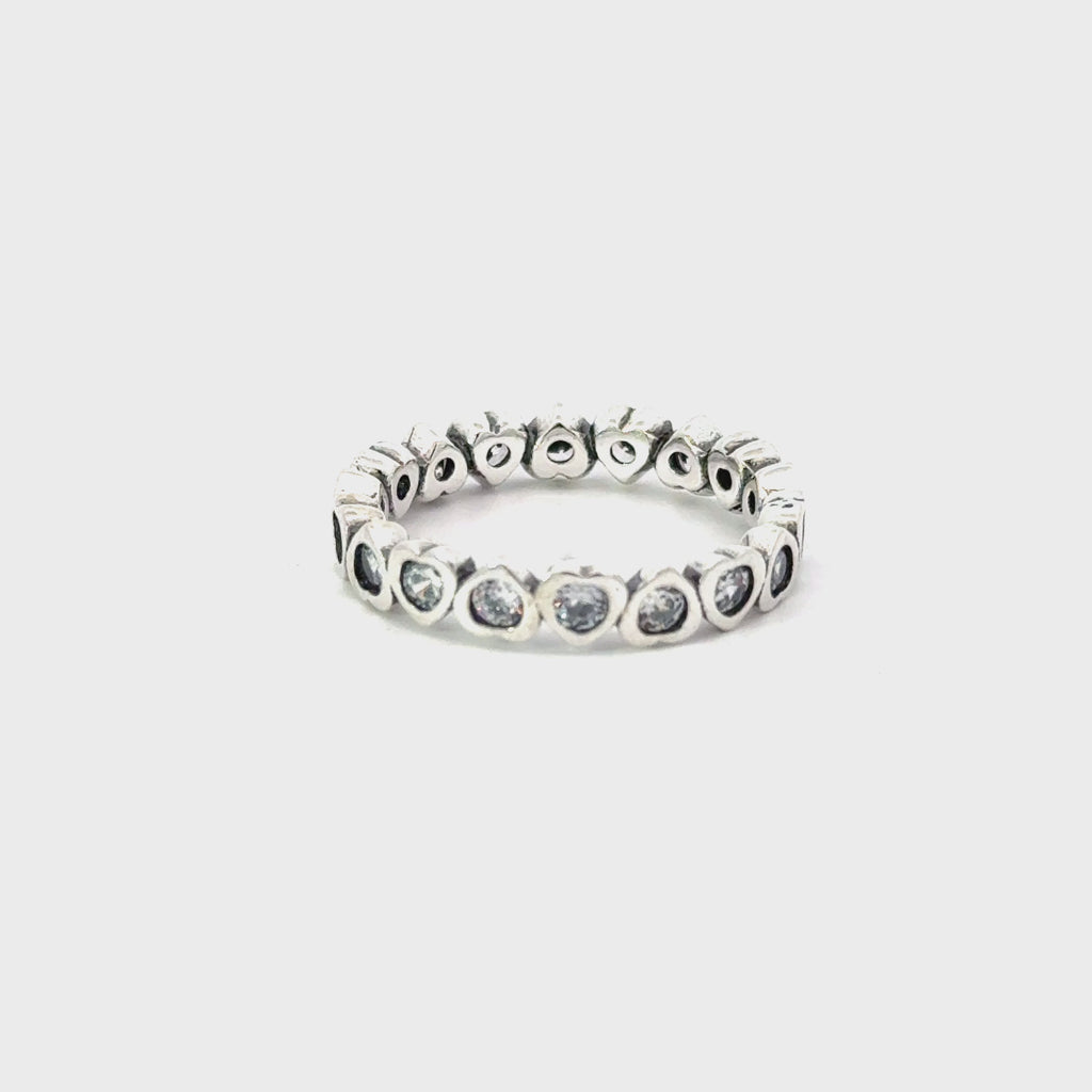 CUBIC ZIRCONIA STERLING SILVER RING (INFINITY BAND WITH HEART)