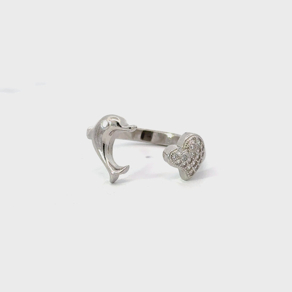 CUBIC ZIRCONIA STERLING SILVER RING (DOLPHIN)