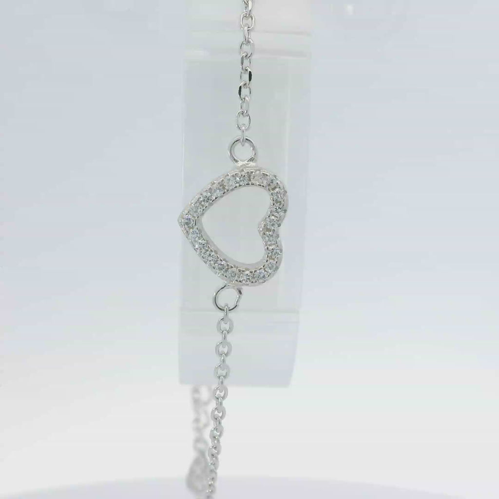 CUBIC ZIRCONIA STERLING SILVER BRACELET (HEART)