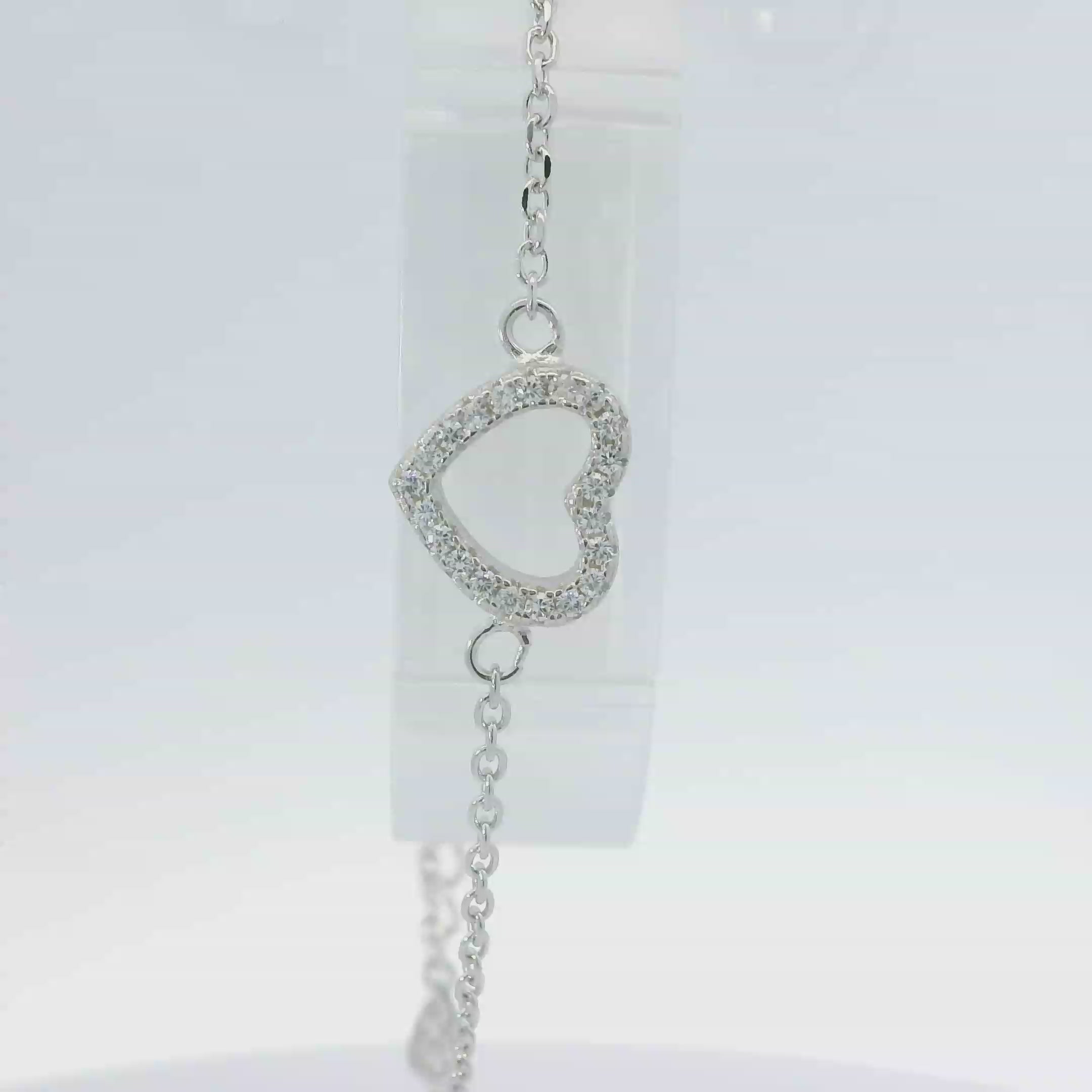 CUBIC ZIRCONIA STERLING SILVER BRACELET (HEART)
