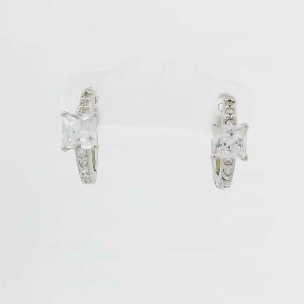 WHITE CUBIC ZIRCONIA STERLING SILVER EARRINGS (HOOP)