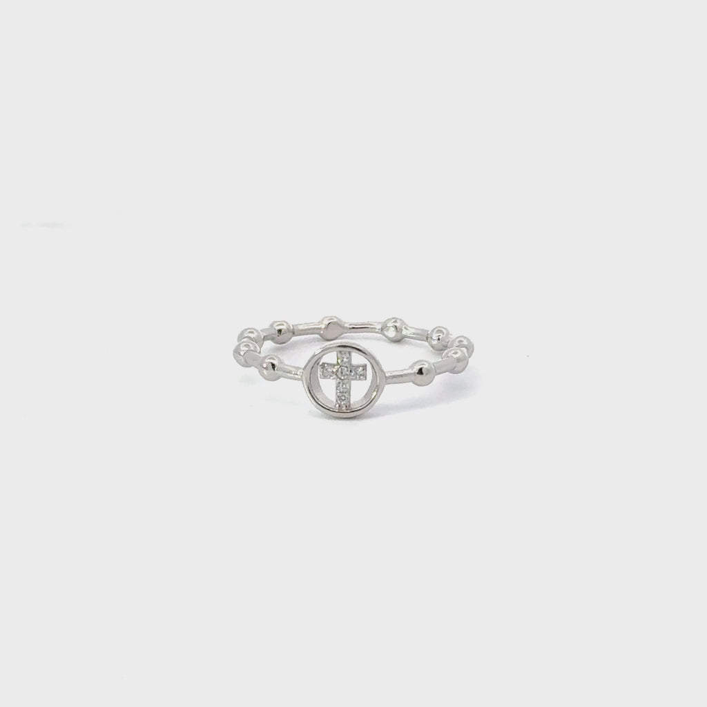 CROSS CIRCLE CUBIC ZIRCONIA STERLING SILVER RING
