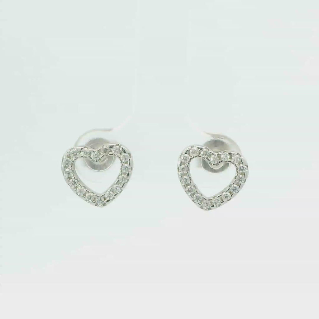 WHITE CUBIC ZIRCONIA STERLING SILVER EARRINGS (HEART)