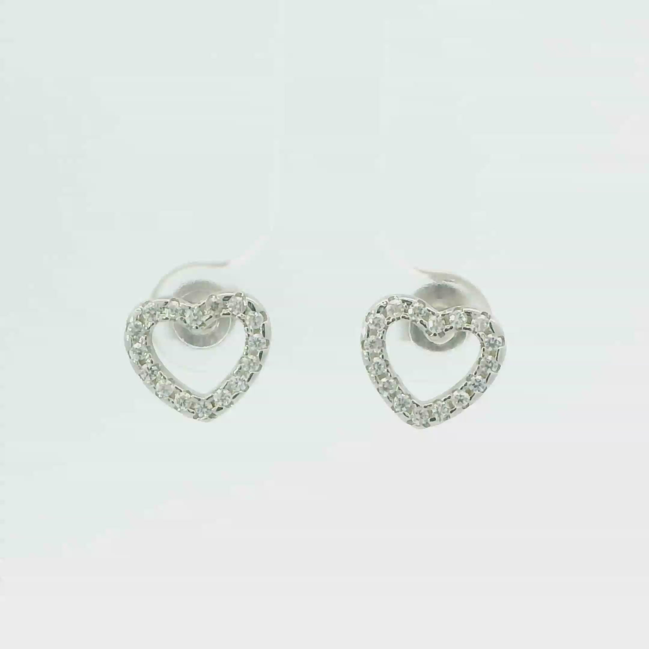 WHITE CUBIC ZIRCONIA STERLING SILVER EARRINGS (HEART)