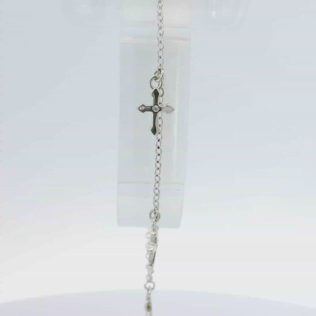 CUBIC ZIRCONIA STERLING SILVER BRACELET (CROSS)