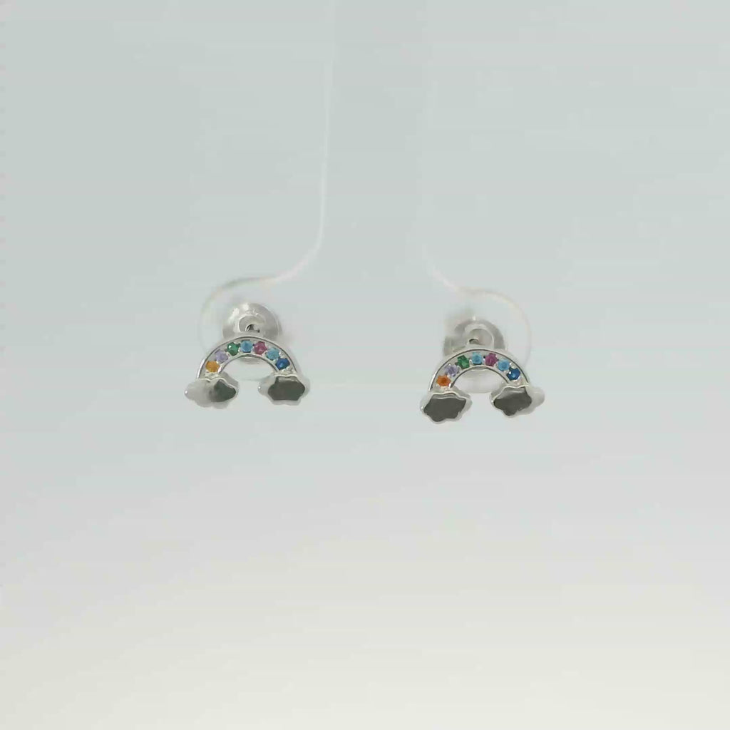 CUBIC ZIRCONIA STERLING SILVER EARRINGS (RAINBOW)
