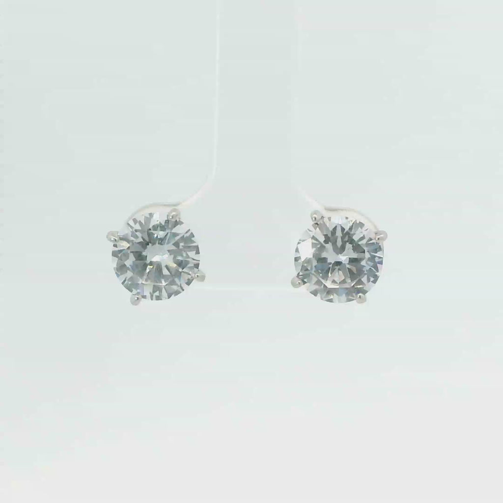 WHITE CUBIC ZIRCONIA STERLING SILVER EARRINGS (ROUND) 8MM