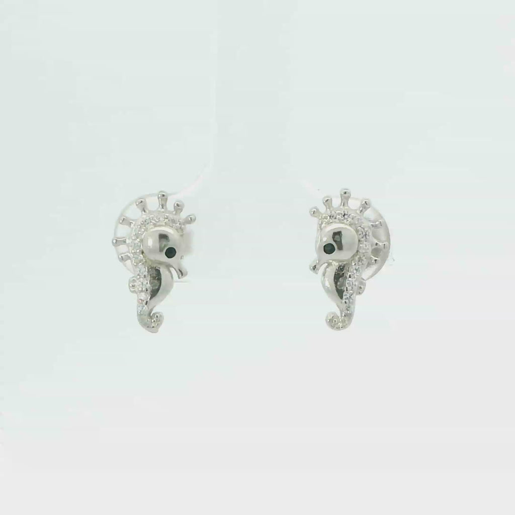 SEAHORSE WHITE CUBIC ZIRCONIA STERLING SILVER EARRINGS