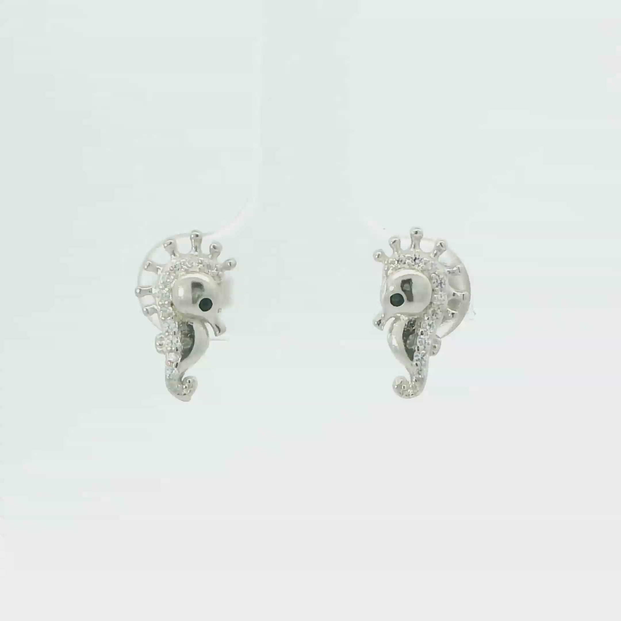 SEAHORSE WHITE CUBIC ZIRCONIA STERLING SILVER EARRINGS