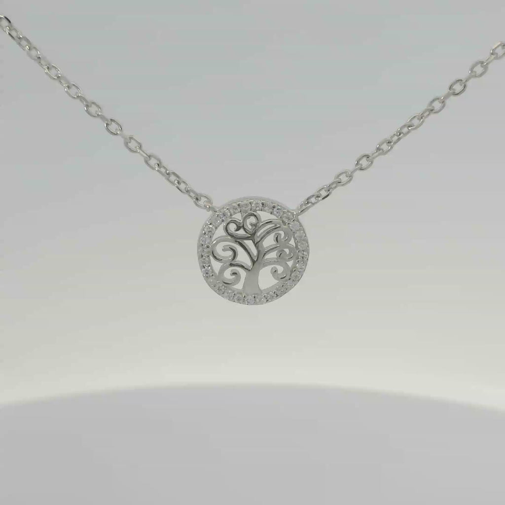CUBIC ZIRCONIA STERLING SILVER NECKLACE (TREE OF LIFE)