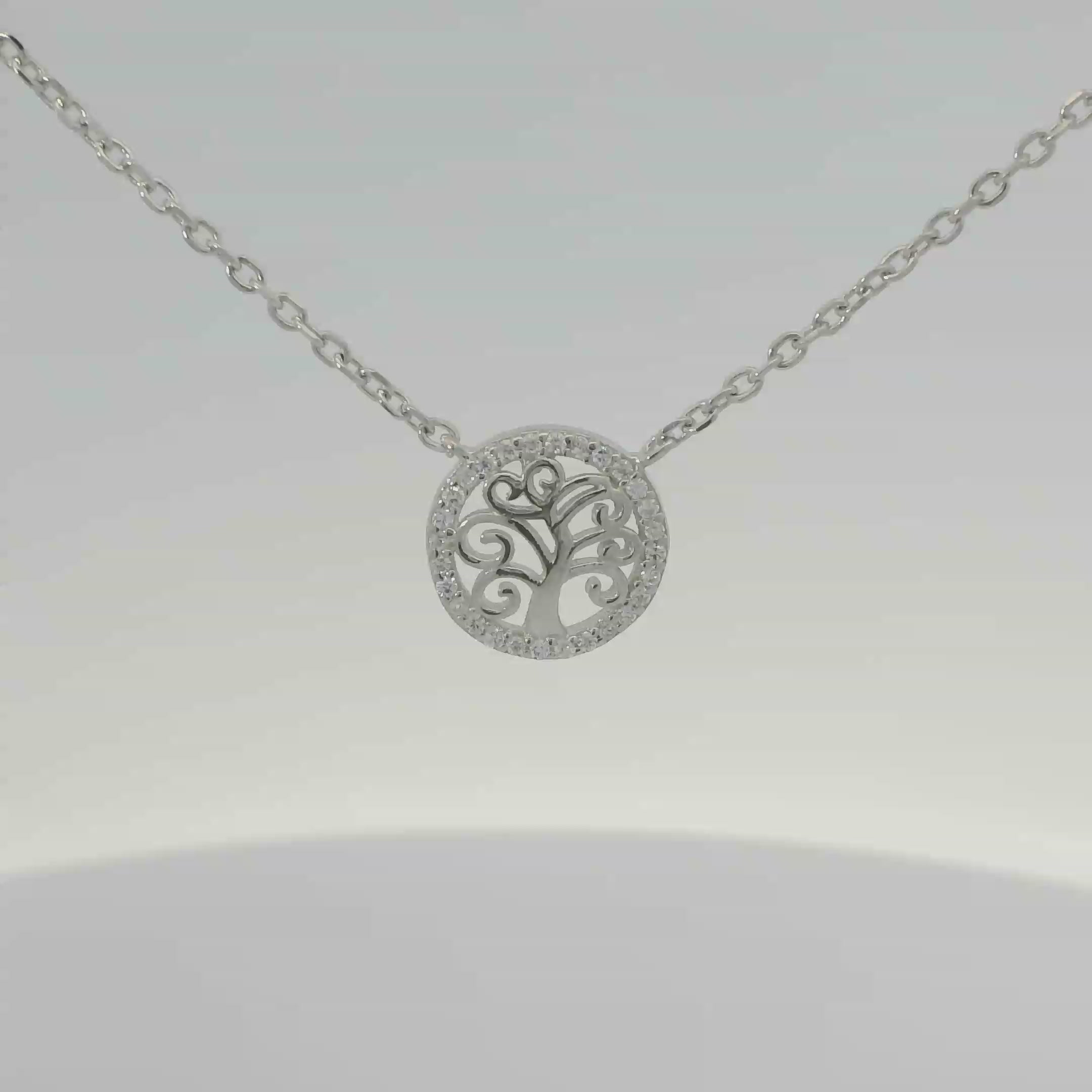 CUBIC ZIRCONIA STERLING SILVER NECKLACE (TREE OF LIFE)