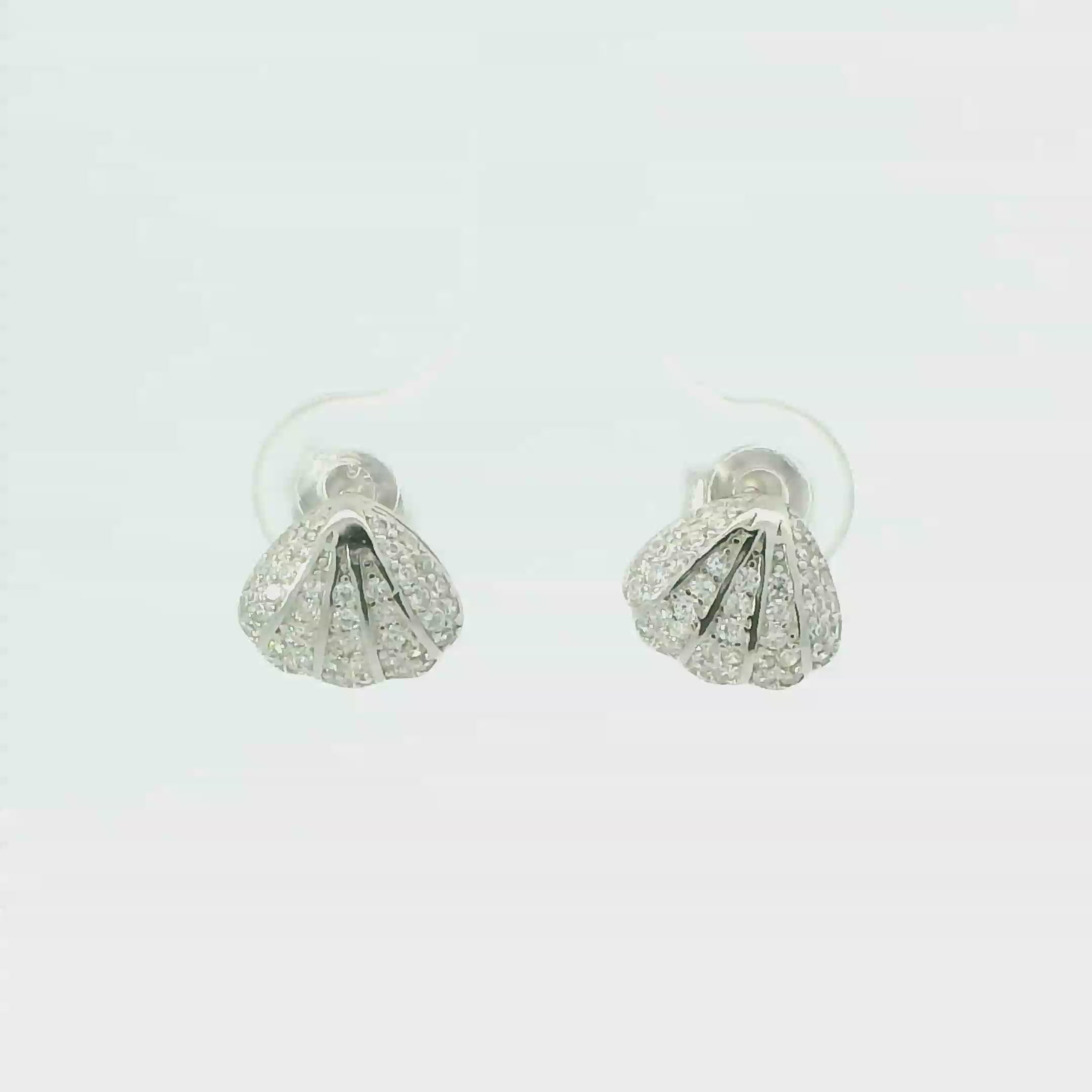 WHITE CUBIC ZIRCONIA STERLING SILVER EARRINGS (SEA SHELLS)