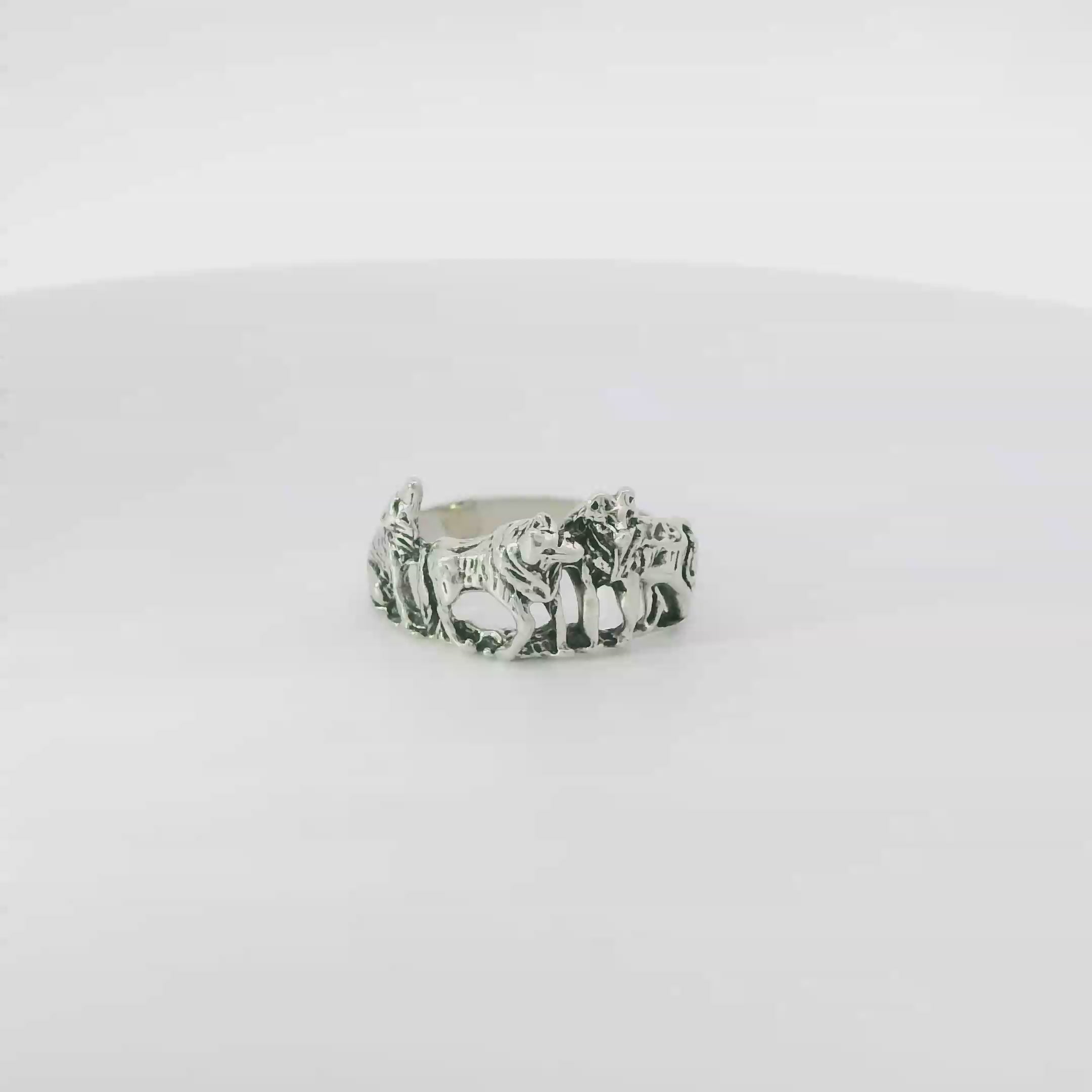 Sterling silver wolf pack ring